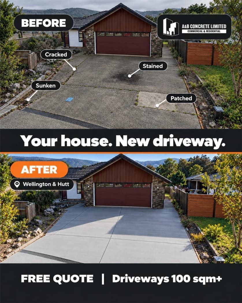 A&B Concrete driveway before and after ad
